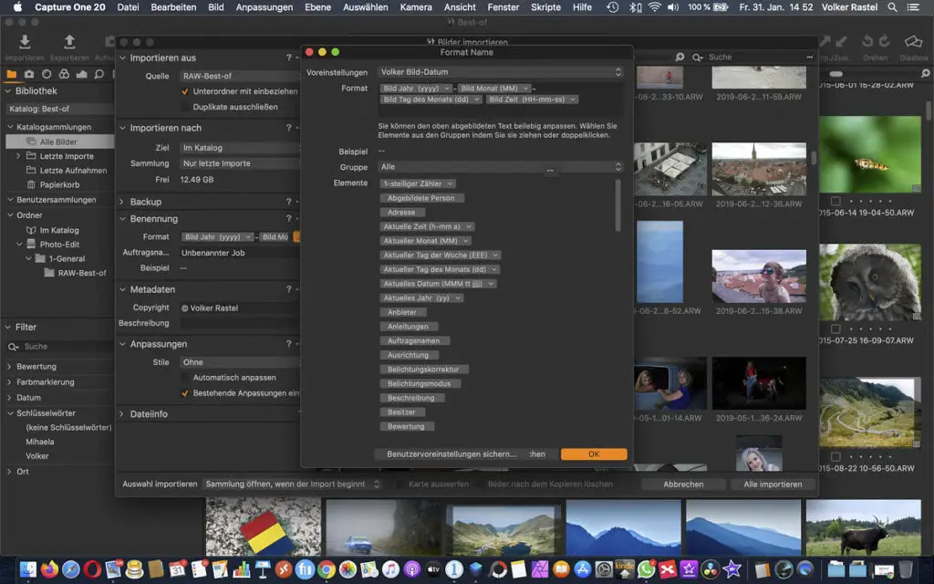 Capture One: Umbenennung der Fotos beim Import